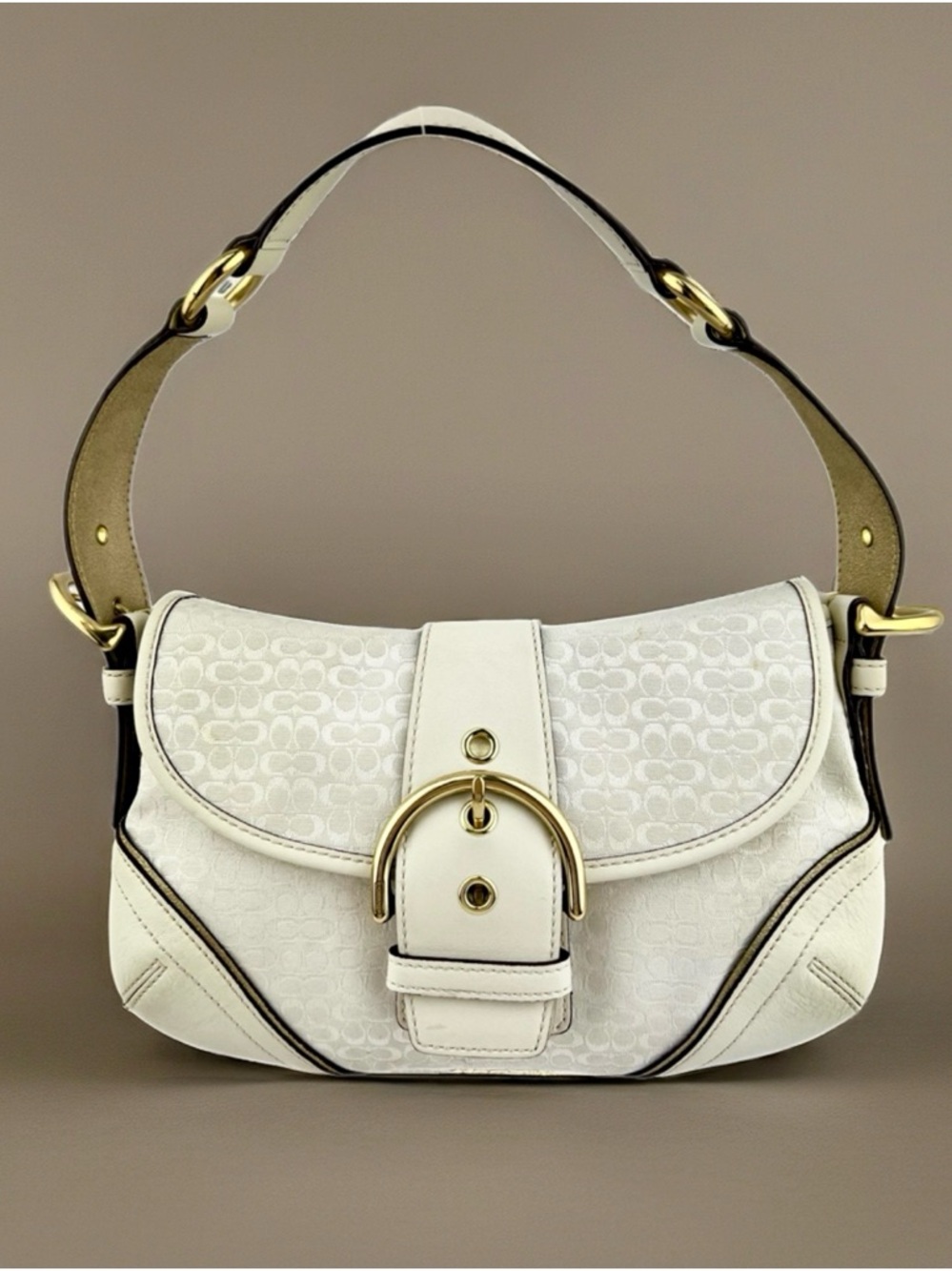COACH White Soho Bag with Gold Trim Y2K - Style 1457